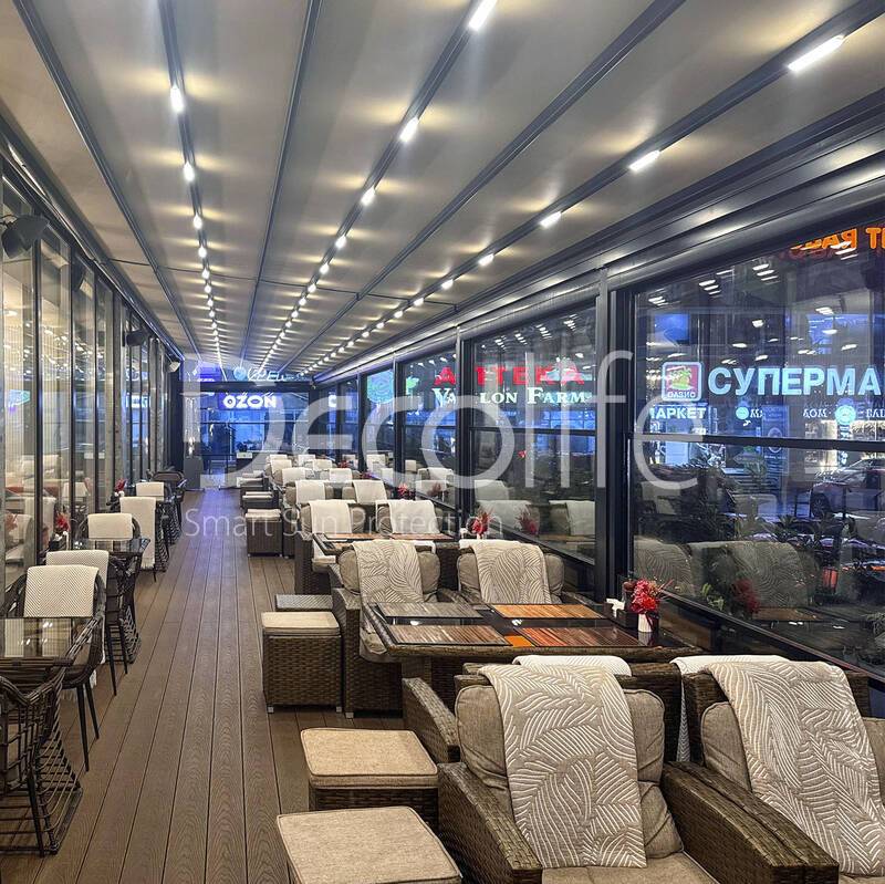 Пергола Decolife Solo Basic + гильотинное остекление W500 - г. Нальчик, кафе 369