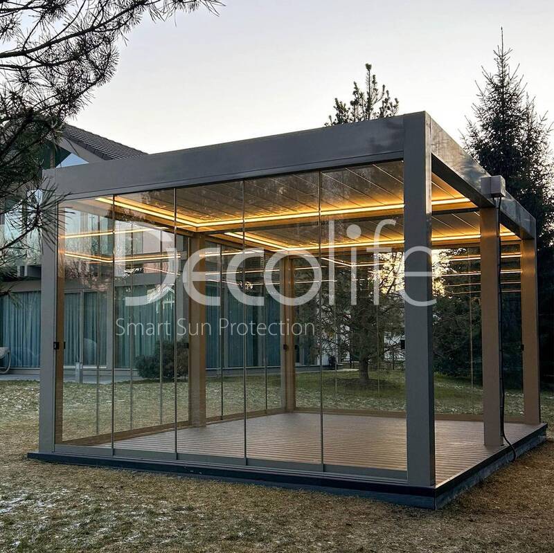 Пергола Decolife Bioclimatic B700 + Раздвижное остекление S200 - Ленинградская обл, КП Osko village 