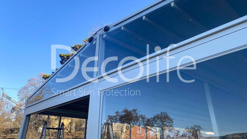 Пергола тентовая Decolife Basic&Pro New Twin + Гильотинное остекление W500 - г. Кисловодск
