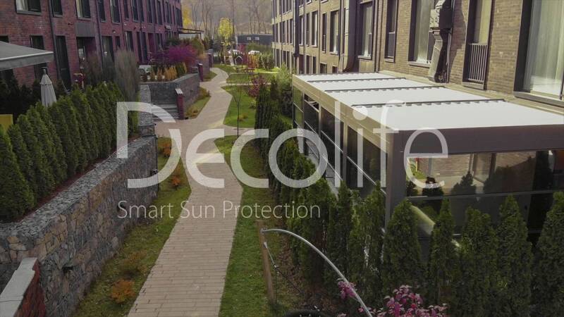 Пергола Decolife B600 PIR + Подъемное остекление W700, реализовано нашим партнером ''TENT VERTEX'' - г. Алматы, ЖК ''Esentai City''