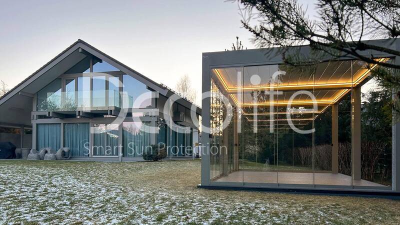 Пергола Decolife Bioclimatic B700 + Раздвижное остекление S200 - Ленинградская обл, КП Osko village 