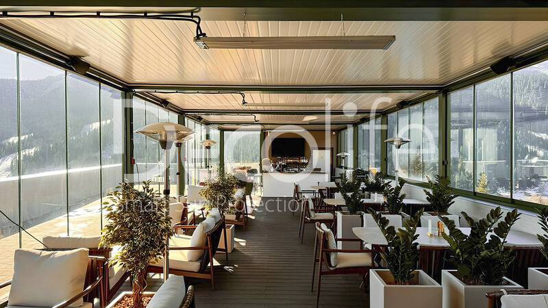 Перголы Decolife В500-25П, В600 PIR + раздвижное остекление S200 - КЧР, Архыз, Майри Парк Отель